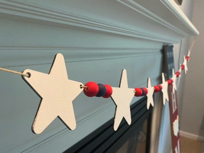 DIY Patriotic Wood Bead Garland with Stars for Fireplace Mantel | Laser Cut DIY Craft Kit