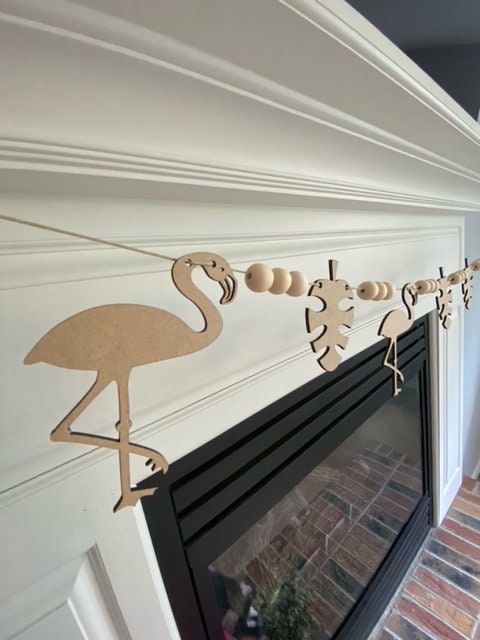 DIY Summer Wood Bead Garland with Flamingos for Fireplace Mantel | Laser Cut DIY Craft Kit