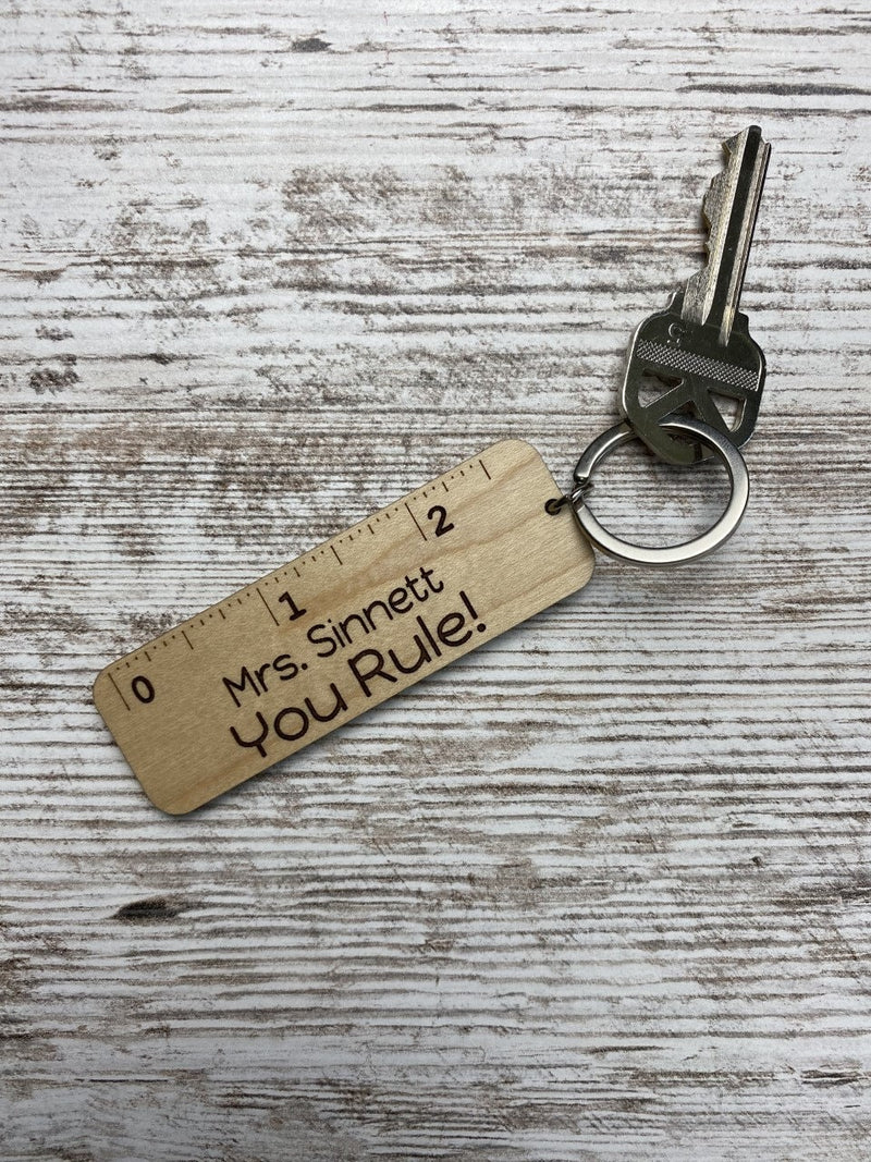 Personalized Teacher Keychain, "You Rule" Keychain, Wooden Personalized Teacher Keychain, Teacher Appreciation Gift, End of School Year Gift