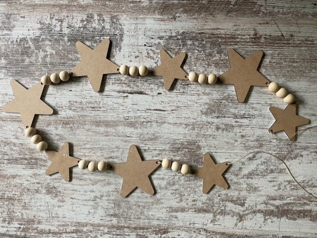 DIY Patriotic Wood Bead Garland with Stars for Fireplace Mantel | Laser Cut DIY Craft Kit