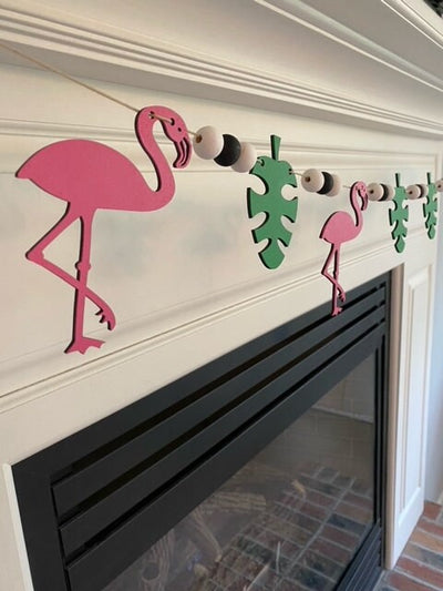 DIY Summer Wood Bead Garland with Flamingos for Fireplace Mantel | Laser Cut DIY Craft Kit