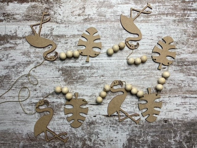 DIY Summer Wood Bead Garland with Flamingos for Fireplace Mantel | Laser Cut DIY Craft Kit