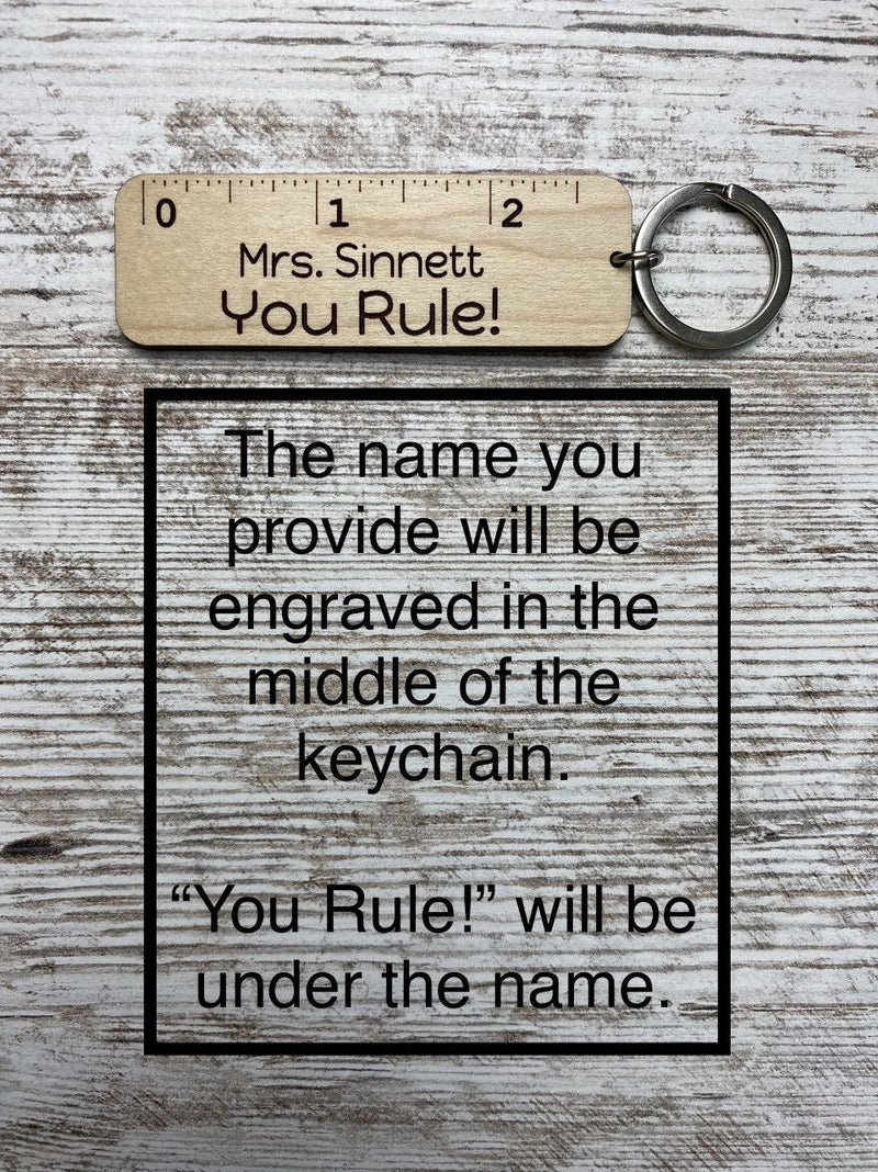 Personalized Teacher Keychain, "You Rule" Keychain, Wooden Personalized Teacher Keychain, Teacher Appreciation Gift, End of School Year Gift