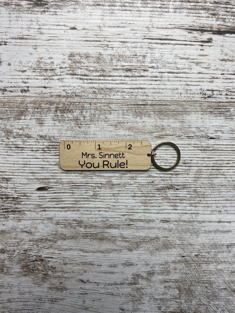 Personalized Teacher Keychain, "You Rule" Keychain, Wooden Personalized Teacher Keychain, Teacher Appreciation Gift, End of School Year Gift