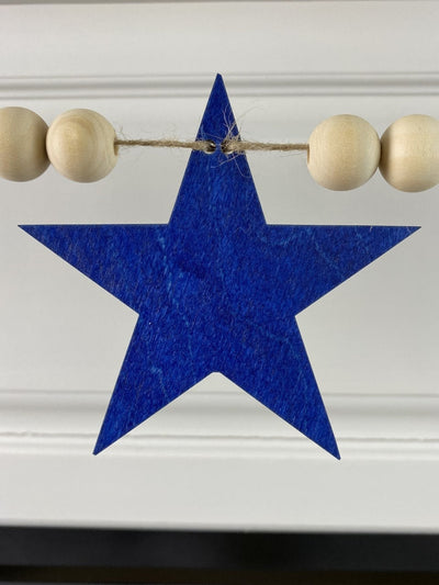 Patriotic Wood Bead Garland with Stained Stars for Fireplace Mantel, Laser cut Garland, Patriotic Wood Garland